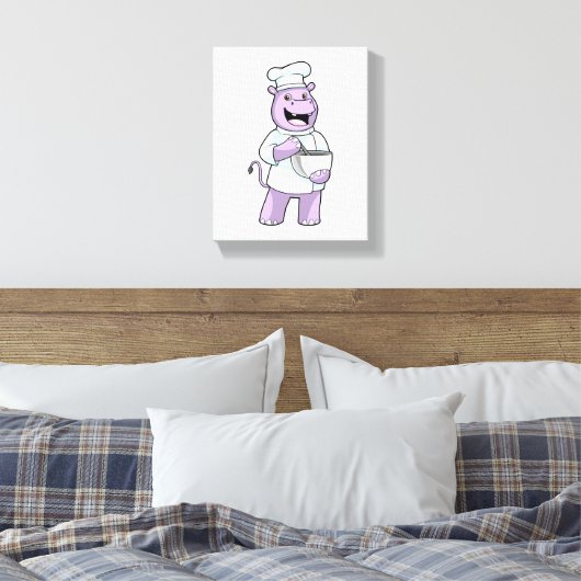 Hippo als Chef met Bowl Canvas Afdruk (Insitu (Slaapkamer))