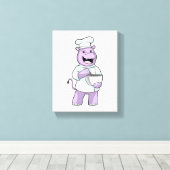 Hippo als Chef met Bowl Canvas Afdruk (Insitu (Houten vloer))