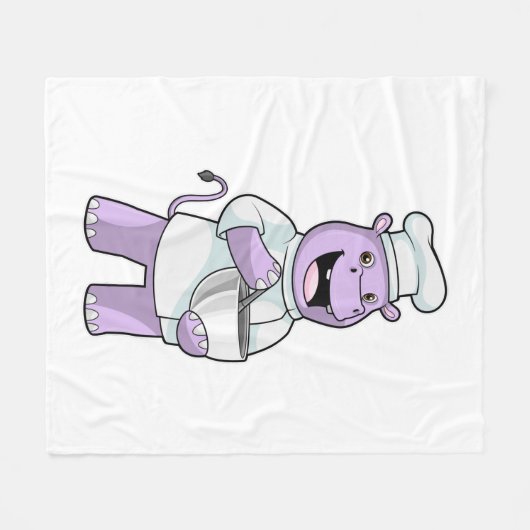 Hippo als Chef met Bowl Fleece Deken (Voorkant (Horizontaal))