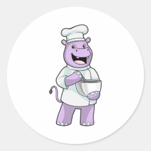 Hippo als Chef met Bowl Ronde Sticker