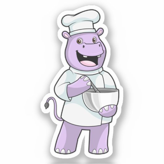 Hippo als Chef met Bowl Sticker (Voorkant)