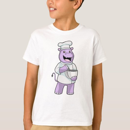 Hippo als Chef met Bowl T-shirt (Voorkant)