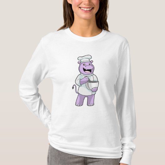 Hippo als Chef met Bowl T-shirt (Voorkant)