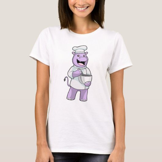Hippo als Chef met Bowl T-shirt (Voorkant)