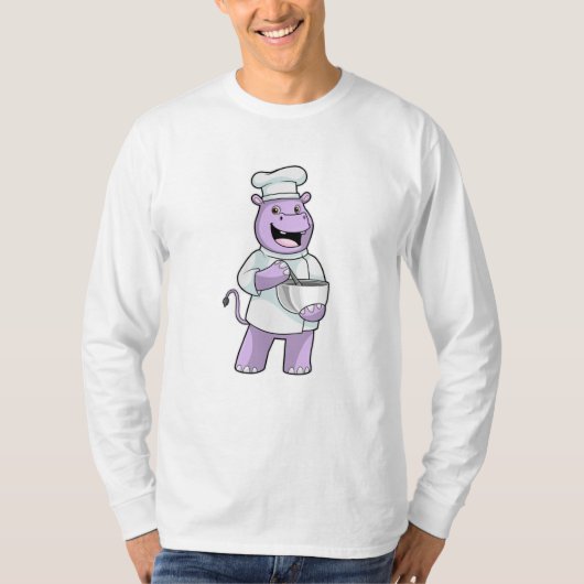 Hippo als Chef met Bowl T-shirt (Voorkant)
