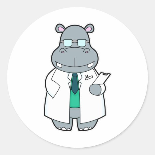 Hippo als Doctor met Smock Ronde Sticker (Voorkant)