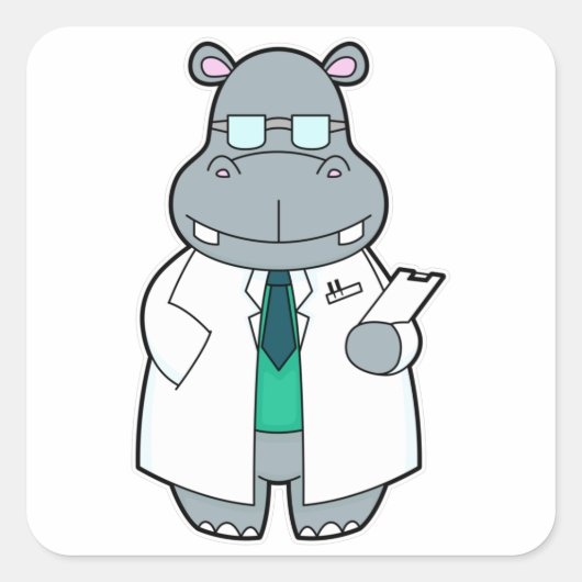 Hippo als Doctor met Smock Vierkante Sticker (Voorkant)