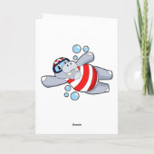 Hippo als duiker met zwembril kaart (Achterkant)
