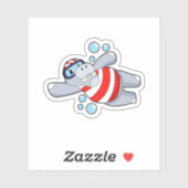 Hippo als duiker met zwembril sticker (Vel)