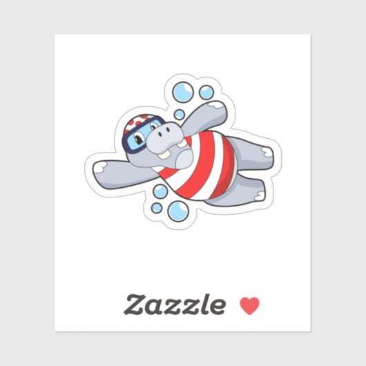 Hippo als duiker met zwembril sticker (Vel)