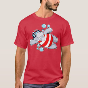 Hippo als duiker met zwembril t-shirt