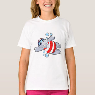 Hippo als duiker met zwembril t-shirt
