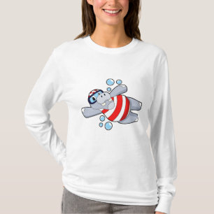 Hippo als duiker met zwembril t-shirt