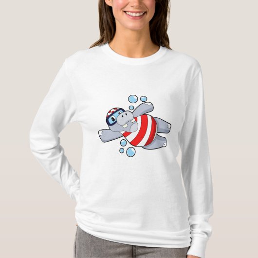 Hippo als duiker met zwembril t-shirt (Voorkant)