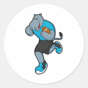 Hippo als Football speler met Football Ronde Sticker