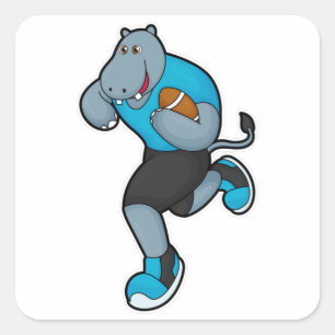 Hippo als Football speler met Football Vierkante Sticker