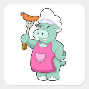 Hippo als koekje met worst vierkante sticker
