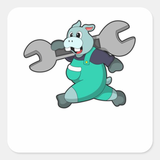 Hippo als Mechanisch met Wfrank Vierkante Sticker (Voorkant)