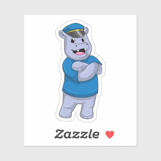 Hippo als politieagent met pet van politie sticker (Vel)