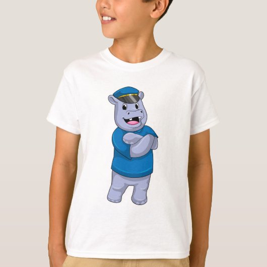 Hippo als politieagent met pet van politie t-shirt (Voorkant)