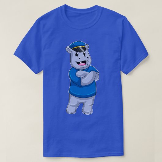 Hippo als politieagent met pet van politie t-shirt (Design voorkant)