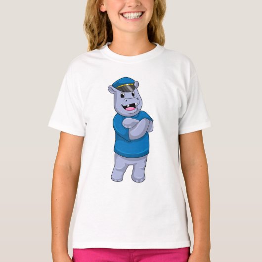 Hippo als politieagent met pet van politie t-shirt (Voorkant)