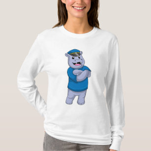 Hippo als politieagent met pet van politie t-shirt