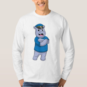 Hippo als politieagent met pet van politie t-shirt
