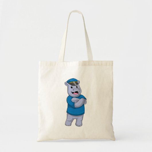 Hippo als politieagent met pet van politie tote bag (Voorkant)