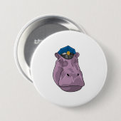 Hippo als politieagent ronde button 7,6 cm (Voorkant /achterkant)