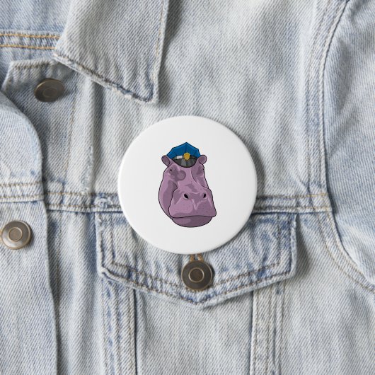 Hippo als politieagent ronde button 7,6 cm (In situ)