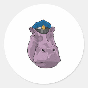 Hippo als politieagent ronde sticker
