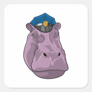 Hippo als politieagent vierkante sticker