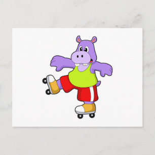Hippo als Skater met gealigneerde schaatsen Briefkaart