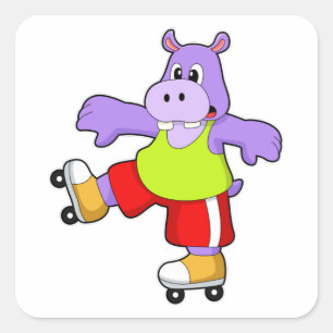 Hippo als Skater met gealigneerde schaatsen Vierkante Sticker