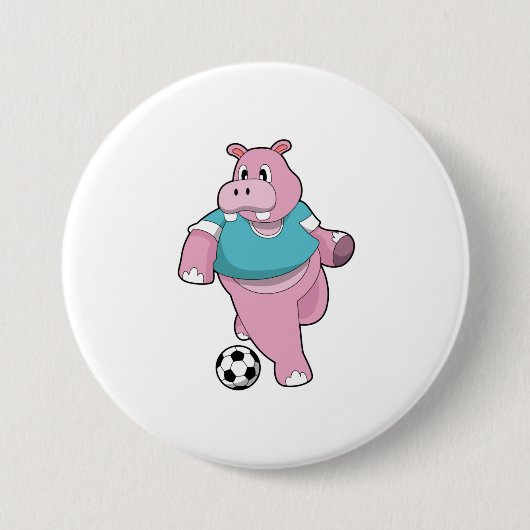 Hippo als Voetbal speler met Soccer.PNG Ronde Button 7,6 Cm (Voorkant)