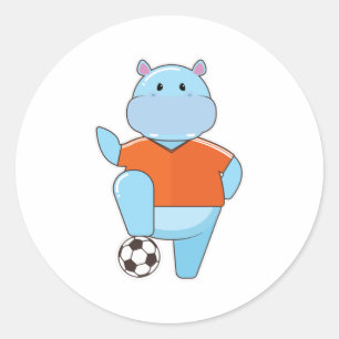 Hippo als voetbalspeler met Voetbal Ronde Sticker