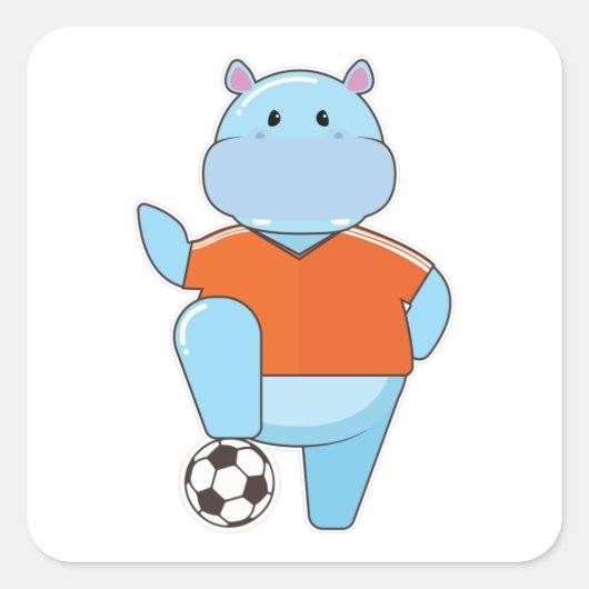 Hippo als voetbalspeler met Voetbal Vierkante Sticker (Voorkant)