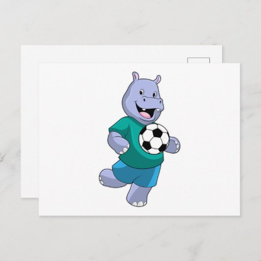 Hippo als voetzoeker met Voetbal Briefkaart (Voorkant / Achterkant)