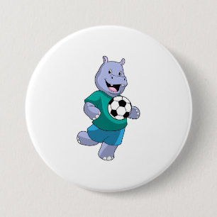 Hippo als voetzoeker met Voetbal Ronde Button 7,6 Cm