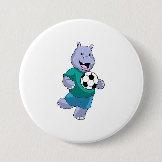 Hippo als voetzoeker met Voetbal Ronde Button 7,6 Cm (Voorkant)