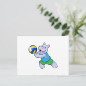 Hippo als volleybalspeler met volleybal briefkaart (Staand voorkant)