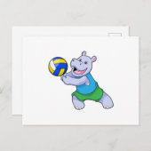 Hippo als volleybalspeler met volleybal briefkaart (Voorkant / Achterkant)