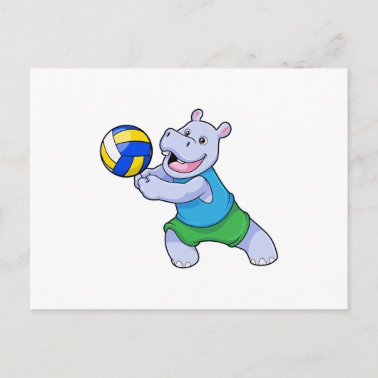 Hippo als volleybalspeler met volleybal briefkaart (Voorkant)