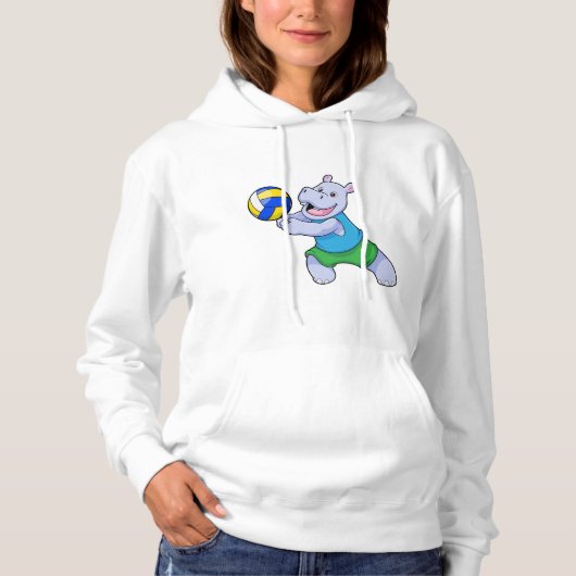 Hippo als volleybalspeler met volleybal hoodie (Voorkant)