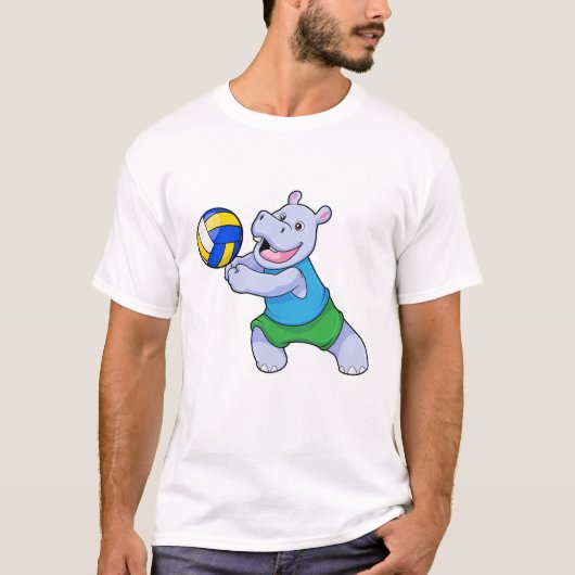 Hippo als volleybalspeler met volleybal t-shirt (Voorkant)