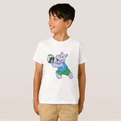 Hippo als volleybalspeler met volleybal t-shirt (Voorkant volledig)