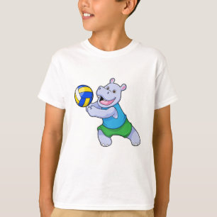 Hippo als volleybalspeler met volleybal t-shirt