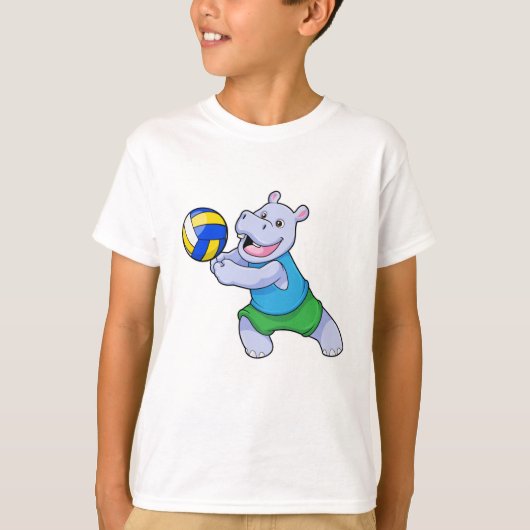 Hippo als volleybalspeler met volleybal t-shirt (Voorkant)