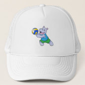 Hippo als volleybalspeler met volleybal trucker pet (Voorkant)